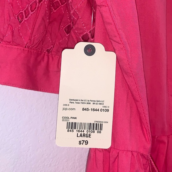 St. John’s Bay Eyelet Cap Sleeve Tiered Tie Dress Pink - Picture 14 of 15